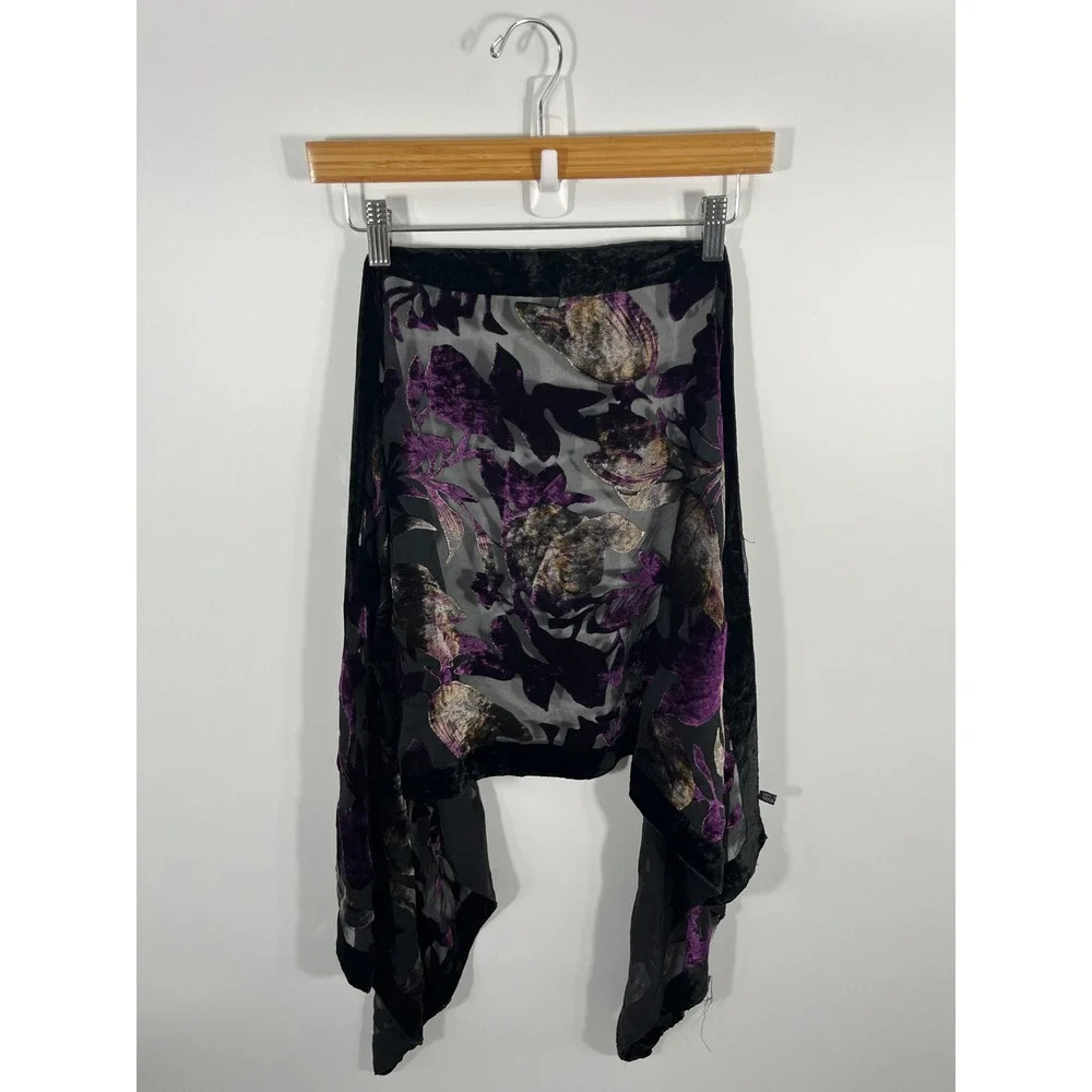 Vintage 100% Silk Velvet Burnout Scarf 19x60 Purple Sheer Whimsigoth Dark Fairy